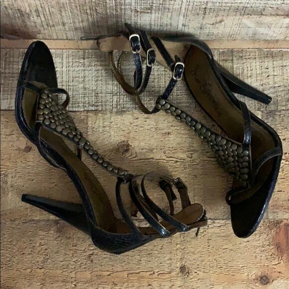 Sam Edelman Nilla Ankle Strap Heels Black Gold Studs Size 7 - Picture 5 of 10